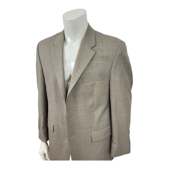 Ralph Lauren Macys Plain Weave Pure Wool Beige Blazer Jacket Sport Coat Mens 42R - Picture 4 of 12